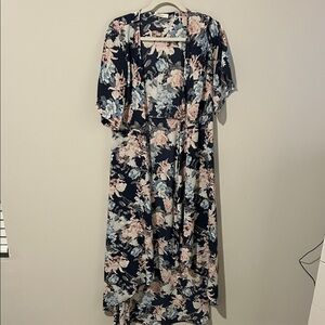 Peach Love California Navy Floral High Low Dress